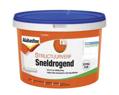 ALABASTINE Structuurverf sneldrogend extra fijn wit 5 l Emmer structuurverf, sneldrogend