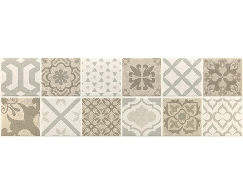 Decoratietegel wand Vintage almond 30x90 cm gerectificeerd Patroon van verschillende decors op keramische tegels