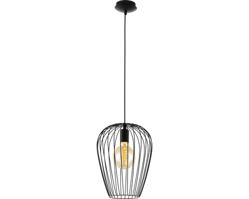 Hanglamp met zwarte metalen kooi en gloeilamp Hanglamp met zwarte metalen kooi en gloeilamp