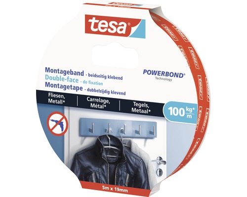 Tesa montagetape voor tegels en metaal, 5 meter bij 19 millimeter