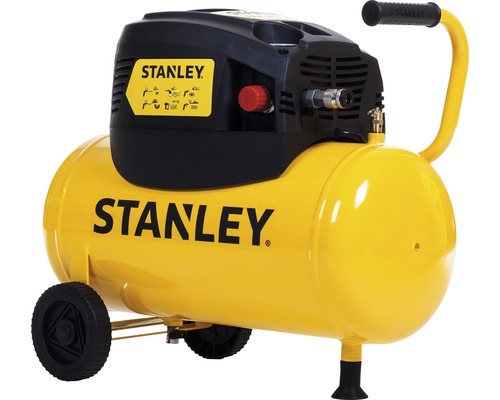 Gele Stanley compressor met wielen voor mobiel gebruik