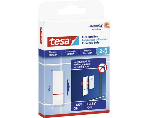 Tesa Powerstrips zelfklevende strips navulling, geschikt voor tegels en metaal, met een draagkracht tot 2 kilogram