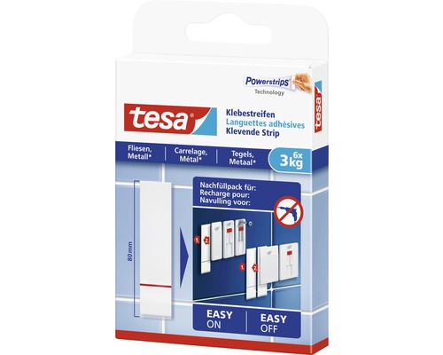 Tesa Powerstrips Technology kleefstrips navulverpakking voor tegels en metaal, draagkracht zes maal drie kilogram