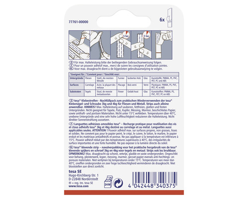 Tesa kleefstrips navulverpakking voor kleefnagels en schroeven, geschikt voor tegels en metaal