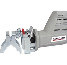 Pattfield Logo op een reciprozaag met metalen inzetstuk