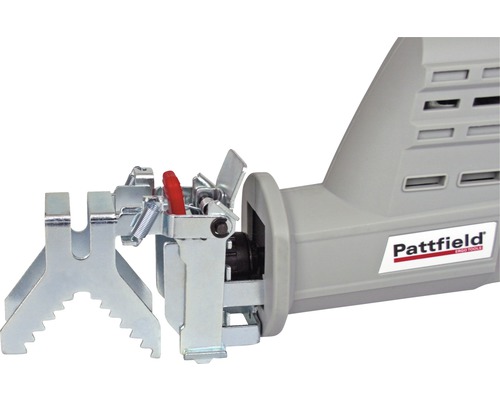 Pattfield Logo op een reciprozaag met metalen inzetstuk