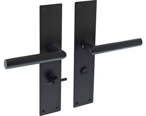 INTERSTEEL Deurkruk paar Jura op schild met WC-/badkamersluiting WC63/8 zwart mat Deurbeslag met handgreep en slot