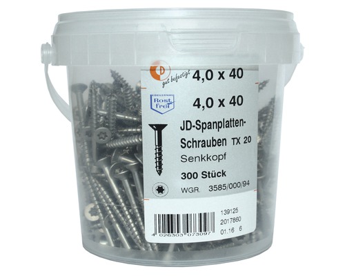 DRESSELHAUS JD79 Spaanplaatschroef 4x40 mm Torx RVS, 300 stuks Spaanplaatschroeven 4,0 x 40 millimeter, 300 stuks in emmer