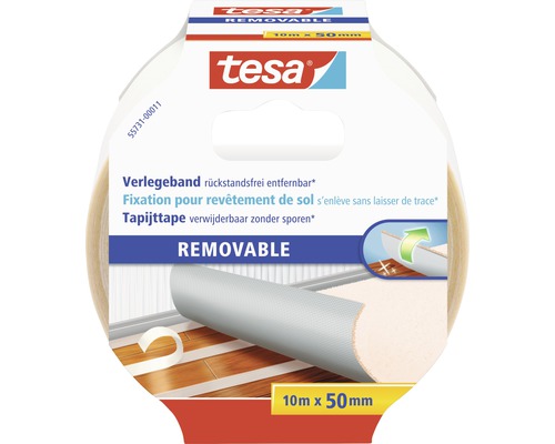 TESA Removable tapijttape 10 m x 50 mm Tesa tapijttape, 10 meter maal 50 millimeter, verwijderbaar zonder sporen