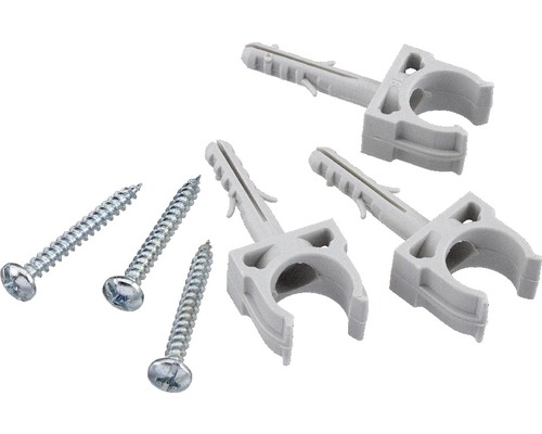 Drie buisklemmen met plug en drie schroeven