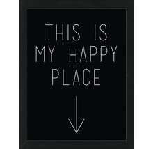 Decoratieve foto met de tekst Dit is mijn gelukkige plek en een pijl in een lijst