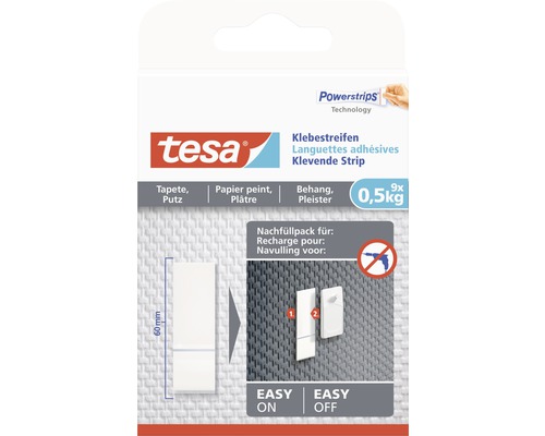 Tesa Powerstrips plakstrips navulverpakking voor behang en pleister, draagkracht tot 0,5 kilogram
