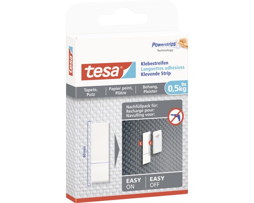 TESA Powerstrips klevende strips voor behang & pleisterwerk 0,5 kg 9 stuks Tesa Powerstrips Kleefstrips navulverpakking voor behang en pleister