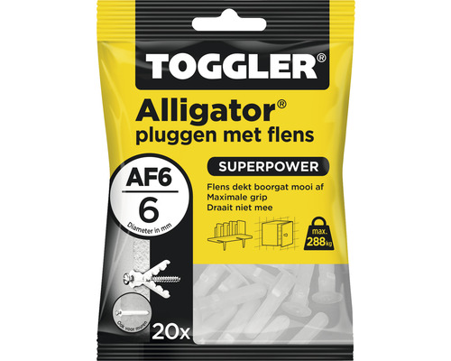 Togglers Alligator pluggen met flens, 6 millimeter, 20 stuks