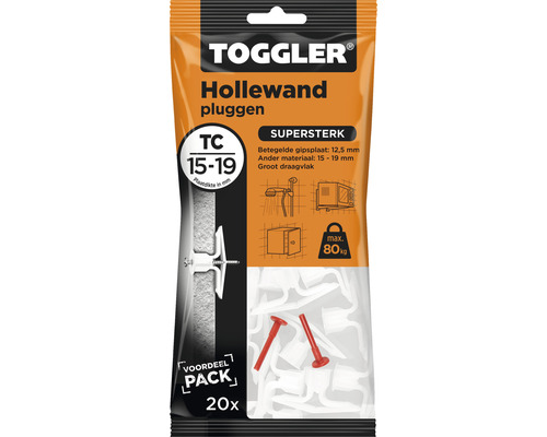 TOGGLER Hollewandpluggen verpakking met twintig stuks