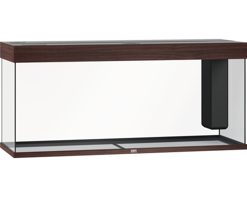 Leeg aquarium met donkerhouten frame en geïntegreerd filtersysteem