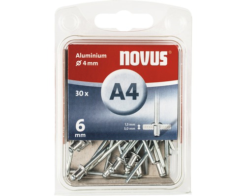 Novus Blindnieten 5 mm Aluminium, 70 Nieten, 6.0-8.0 mm Klemmlänge, für Nichteisen Metall, Kunststoff und Leder