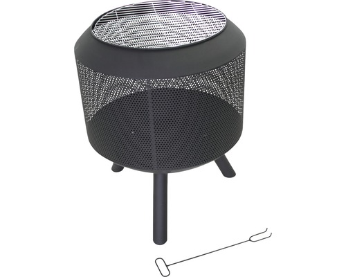 Metalen vuurkorf met grillrooster en pook