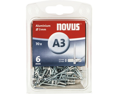 Novus A3 blindklinknagels, aluminium, diameter 3 mm, 70 stuks
