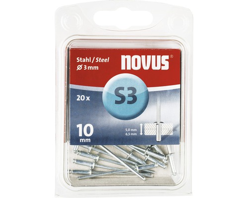NOVUS Popnagel S3 staal Ø 3x10 mm, 20 stuks