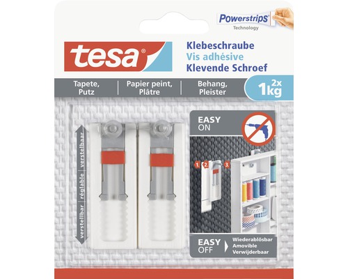 Tesa zelfklevende schroeven voor behang en pleister, draagkracht tot 1 kilogram, 2 stuks