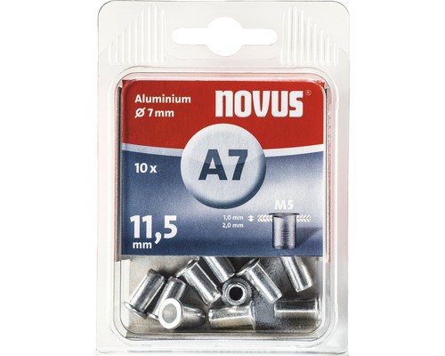 NOVUS Blindklinkmoer A7 aluminium Ø 7x11,5 mm, 10 stuks