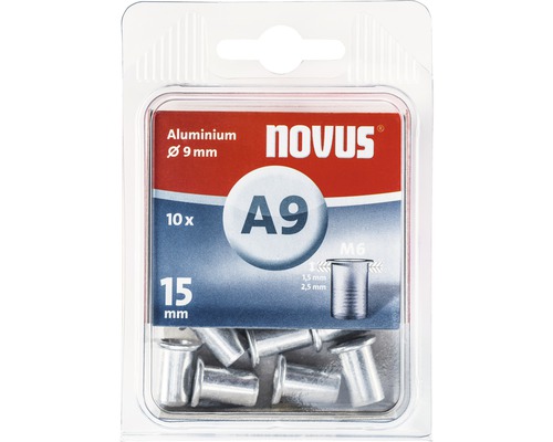NOVUS Blindklinkmoer A9 aluminium Ø 9x15 mm, 10 stuks