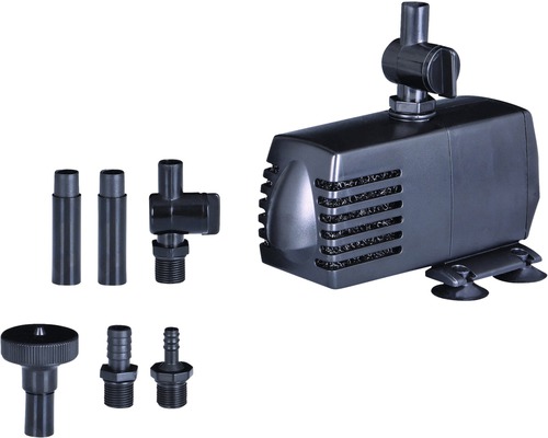 Vijverpomp met verschillende sproeikoppen voor de tuinvijver