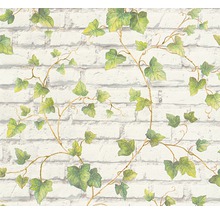 Behang met baksteenmotief en klimopdecoratie