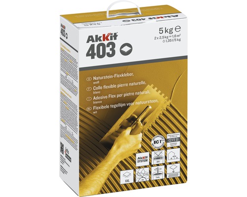 AKKIT 403 Flexibele tegellijm voor natuursteen C2 FT S1 wit 5 kg AKKIT 403 Flexibele tegellijm voor natuursteen C2 FT S1 wit 5 kg