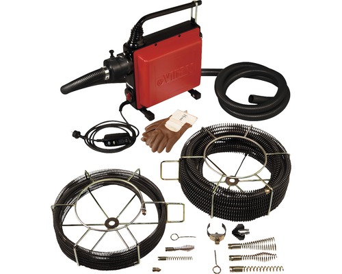 Afvoerreinigingsapparaat met spiraal, accessoires en handschoenen