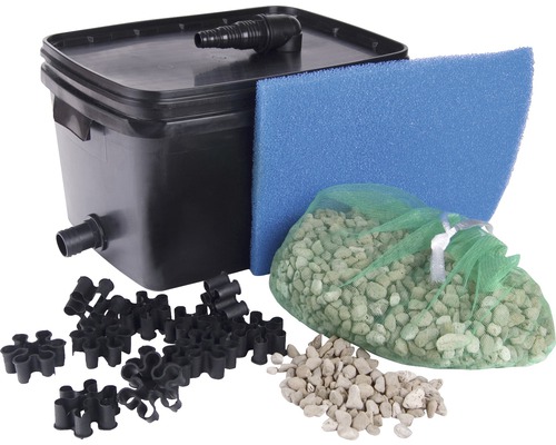 Vijverfilterset met filterreservoir, filterspons, filterstenen en bioballen