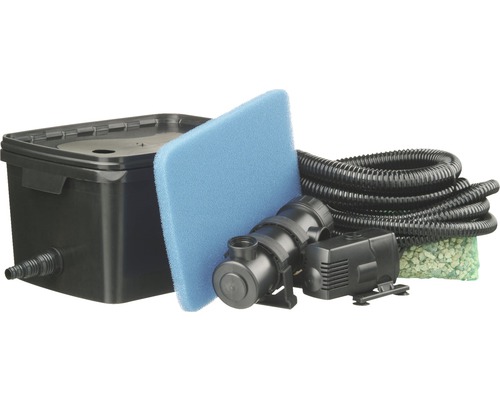 Vijverfilterset met filterbox, filterspons, pomp, slang en filterstenen