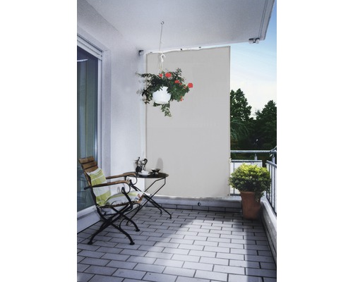 FLORACORD Schaduwdoek vuil- en waterafstotend verticaal zilvergrijs 140x230 cm Balkon met rolgordijn voor privacy, tafel, stoel en decoratie