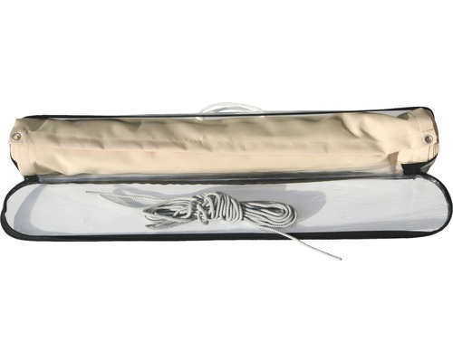 Opgerold zonnescherm met bevestigingsmateriaal in draagtas