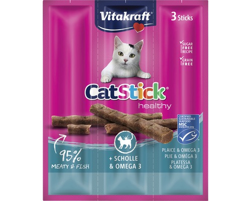 VITAKRAFT Kattensnack catstick omega 3 en schol 3 st Vitakraft CatStick Healthy kattensticks met schol en omega 3