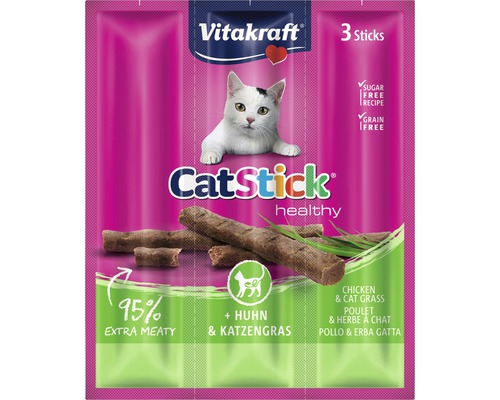 VITAKRAFT Kattensnack catstick kip en kattengras 3st