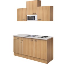 Keukenblok met spoelbak, kookplaat, magnetron en bovenkasten