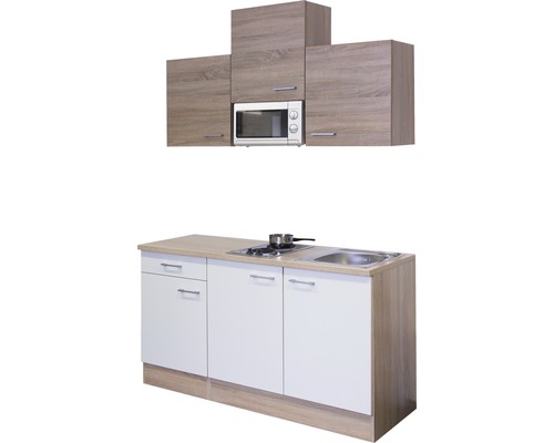 Complete keuken met spoelbak, kookplaat, magnetron en kasten