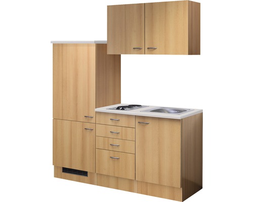 Compacte kitchenette met spoelbak, kookplaat, laden en kasten