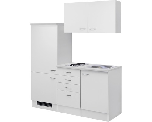Witte kitchenette met kasten, lades, spoelbak en kookplaat voor de keuken
