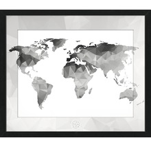 Ingelijste afbeelding van een wereldkaart met geometrisch patroon