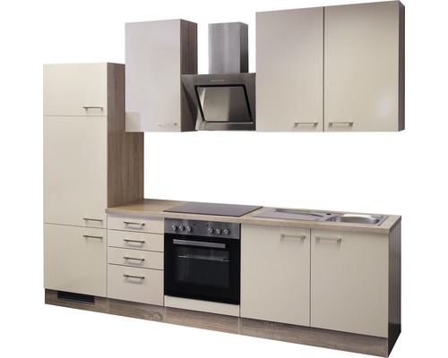 Complete keukenopstelling met spoelbak, fornuis, oven, afzuigkap en kasten