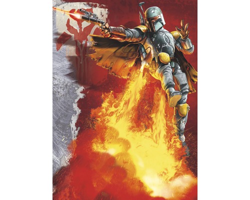 KOMAR Fotobehang papier 4-440 Disney Edition 4 Star Wars Boba Fett 184x254 cm Afbeelding van een persoon in harnas met een blaster en vlammen