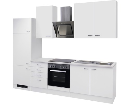 Complete witte inbouwkeuken met kasten, spoelbak, kookplaat en afzuigkap