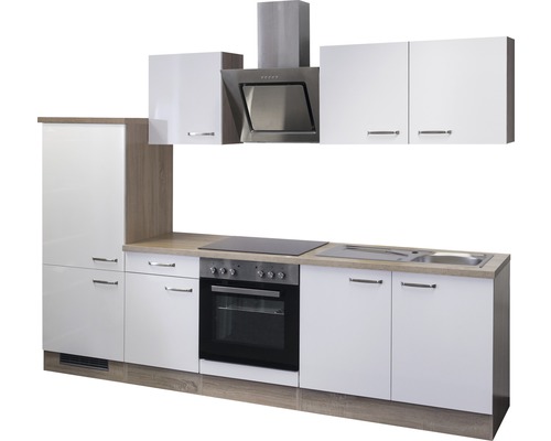 Keukenblok met spoelbak, fornuis, oven en afzuigkap