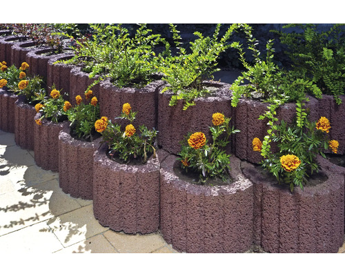 Rij plantstenen met bloemen en planten voor tuinontwerp