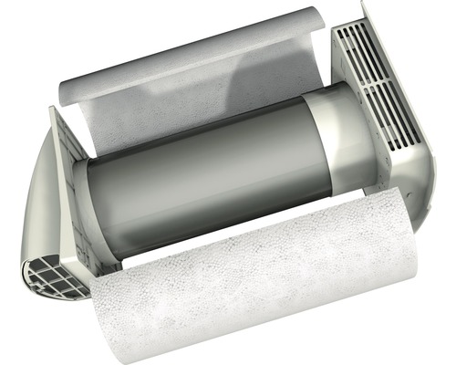 Explosietekening van een muurdoorvoer voor ventilatiebuizen