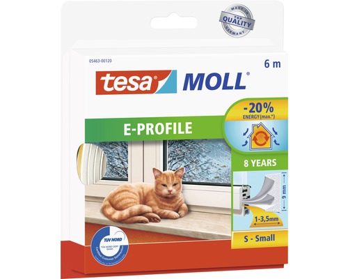 TESA Moll tochtband E-profiel zelfklevend wit 9 mm x 6 m