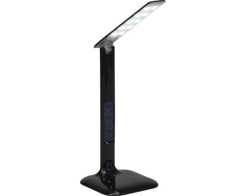 Zwarte led-bureaulamp met digitale display voor temperatuur, datum en tijd